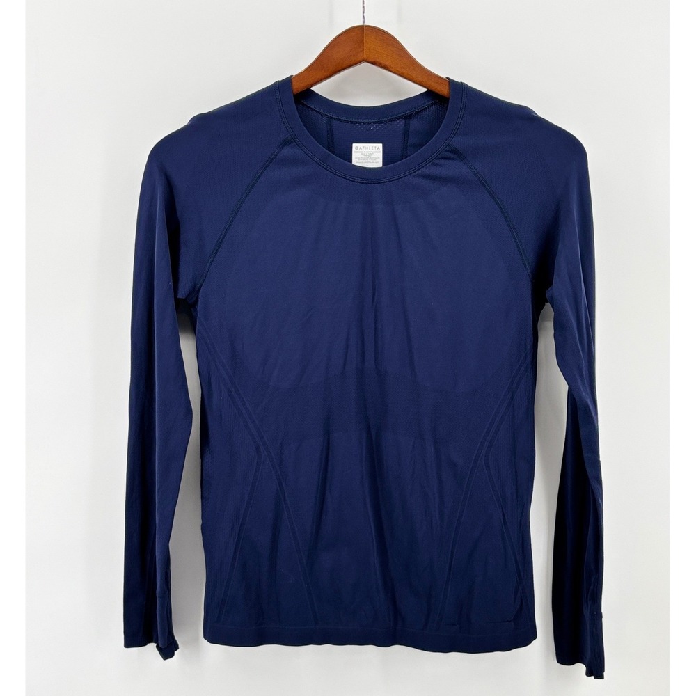 Athleta Momentum Long Sleeve Seamless Training Top Navy Blue Large 530524 - Picture 1 of 7